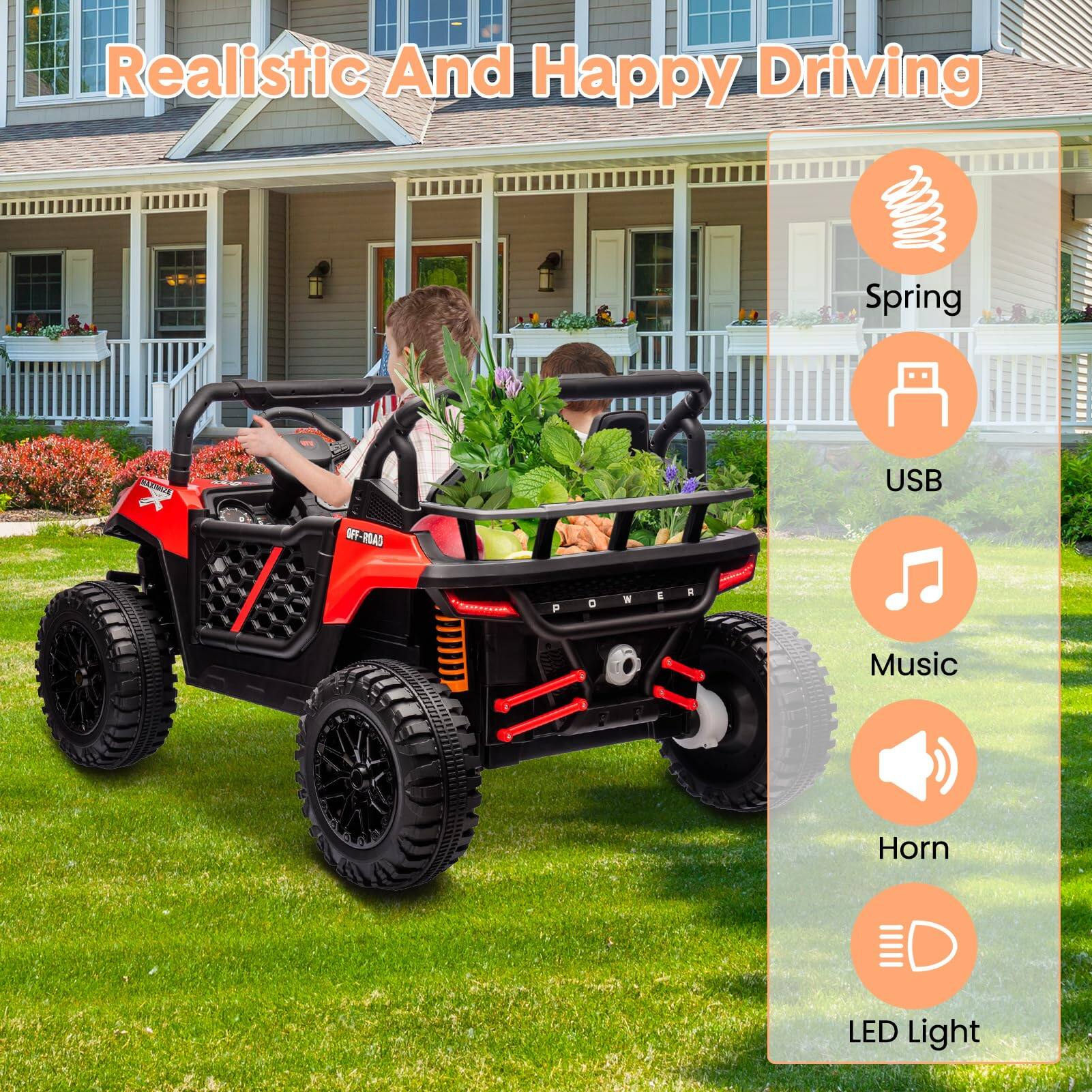 Realistic And Happy Driving

- Spring
- USB
- Music
- Horn
- LED Light