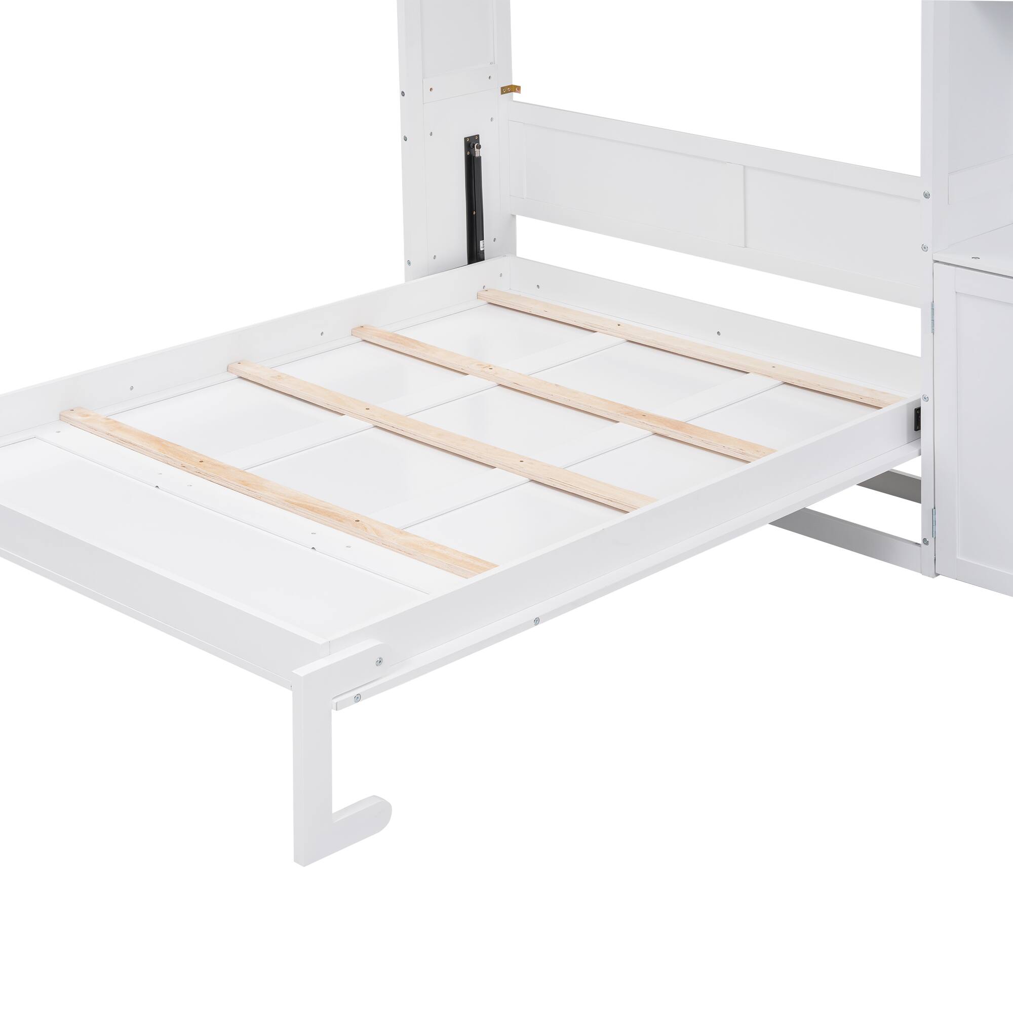 Alt View 7. Tiramisubest - Full Size White Murphy Bed, Solid Wood + MDF, 95x16x84 inches, 228 lbs - White.