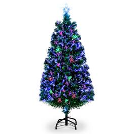 Winado - 6FT Pre-Lit Christmas Tree Artificial with Colorful LED Lights, Stars, Base, Fiber Optic for Indoor Holiday Decoration - Green