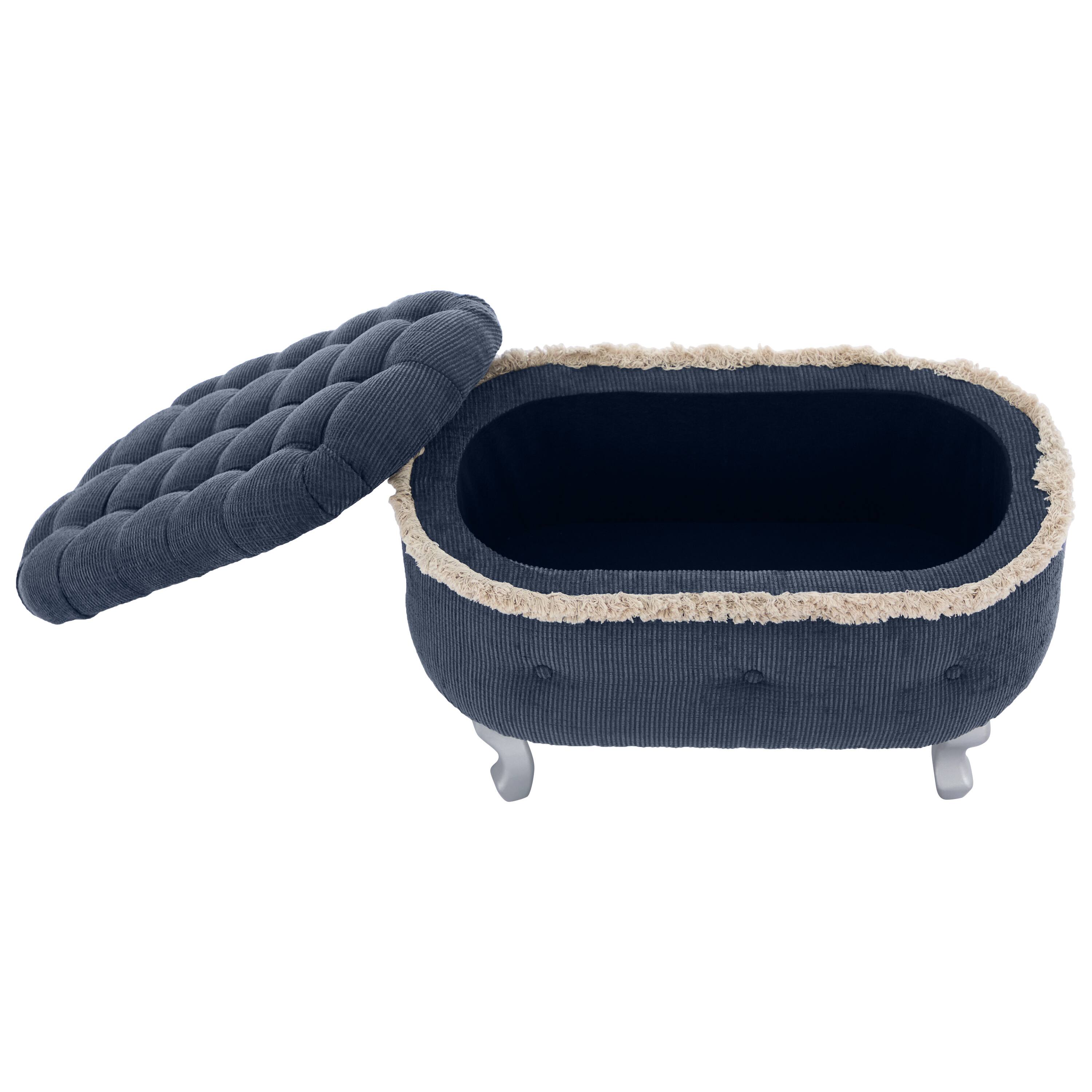 Alt View 8. Ropilly - Ropilly Blue Tufted Storage Bench End of Bed Ottoman with Fringe Entryway Shoe Cabinet Window Seat Fabric Upholstered - Blue.
