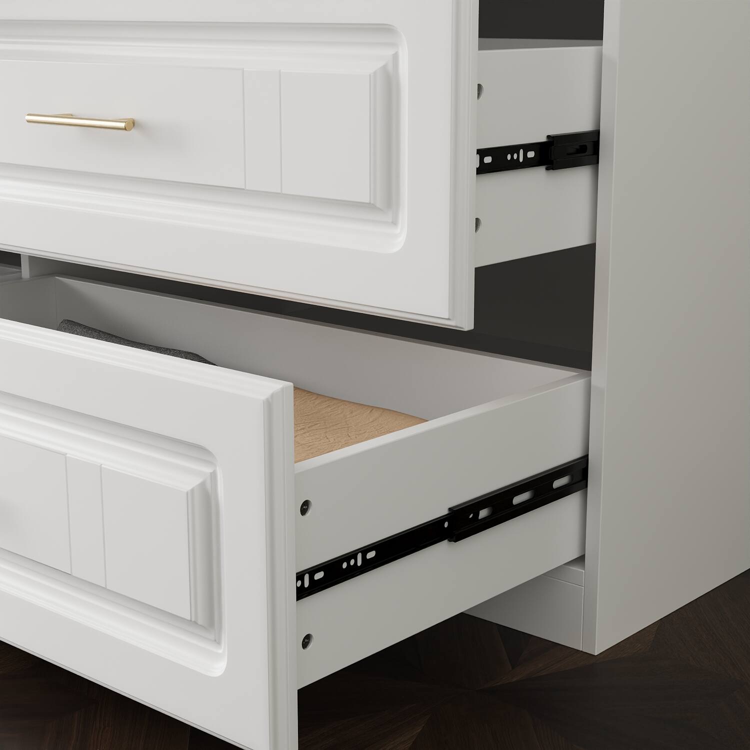 Alt View 1. FUFU & GAGA - Modern 63" 4-Door Wardrobe Armoire with Hanging Rail and 4 Drawers – White & Gold - White.
