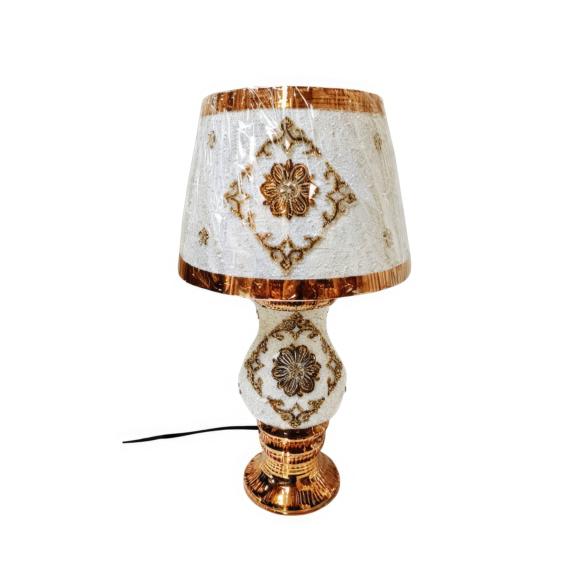 Angle. FC Design - 20.5"H White Vase w/ Gold Accents & Ornate Floral Shade Table Lamp.