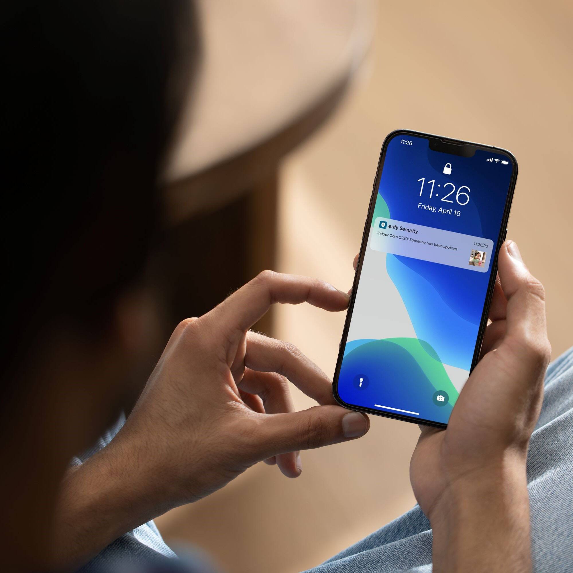 11:26 a 4 11:26 Friday, April 16 eufy Security -A Lam A0 Someone has been spotted 10% i spt 1