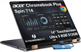 Acer - Upgraded - Chromebook Plus Spin 714 Laptop with Google AI – 14" WUXGA Touch - Intel Core Ultra 5 115U – 8GB RAM – 512GB SSD - Steel Gray