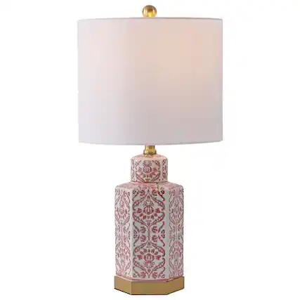 Front. Jonathan Y - Diana 23.5" Classic Red and White Floral Ceramic Table Lamp with Brass Base, Traditional for Living Room - Red/White.