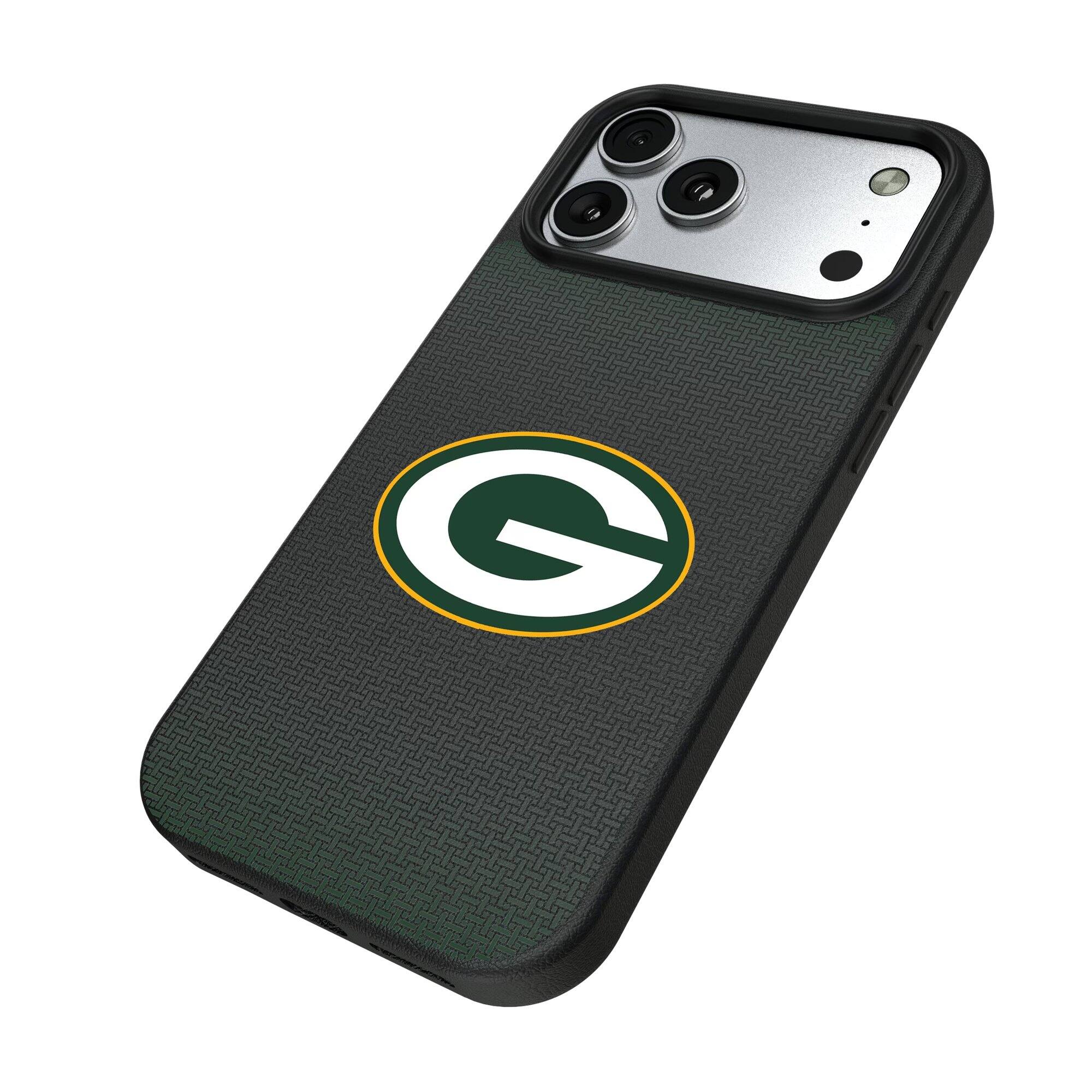 Alt View 1. Keyscaper - Green Bay Packers Linen Logo iPhone Magnetic Bump Case - 15 - Black.