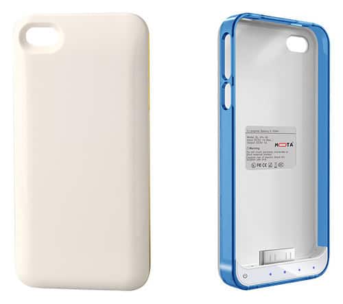 Front. MOTA - Battery Case for Apple® iPhone® 4 and 4S - White/Blue/Clear.