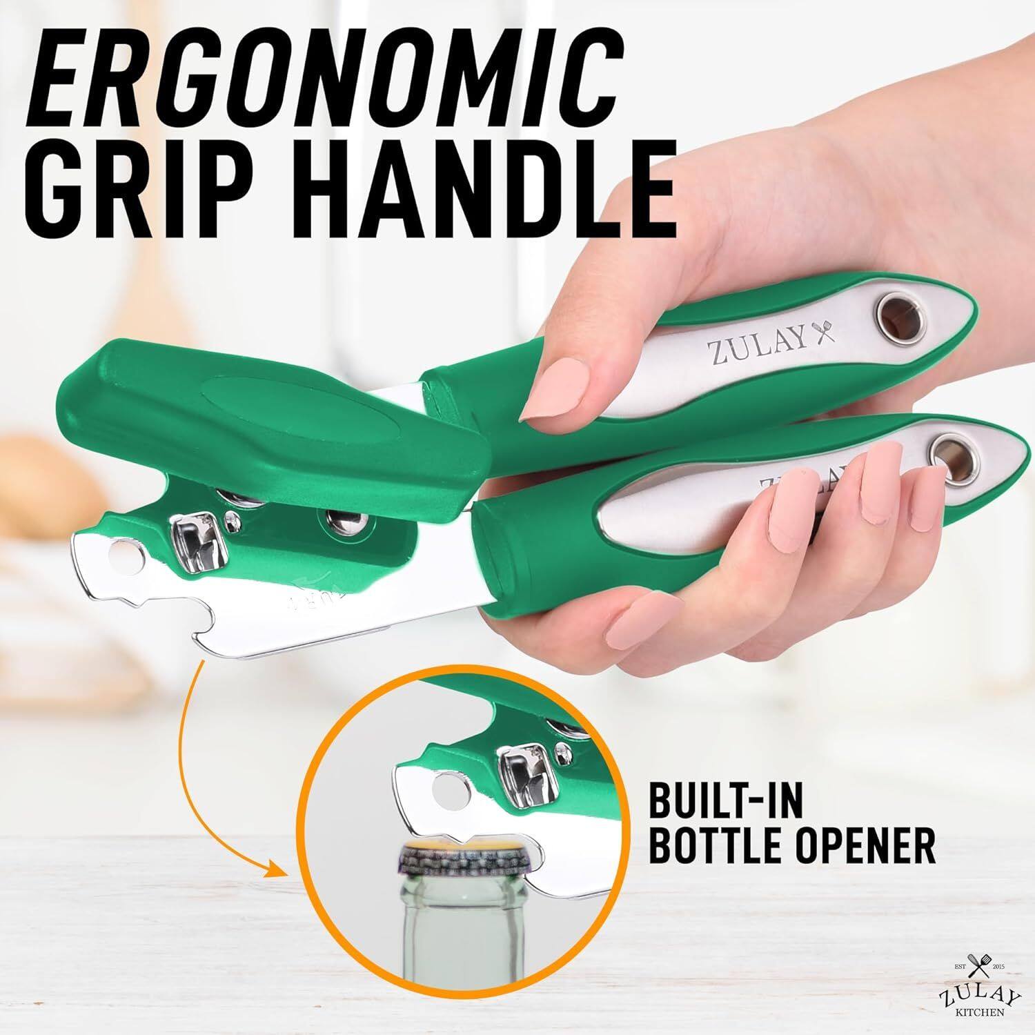 ERGONOMIC GRIP HANDLE, ZULAY x BUILT-IN BOTTLE OPENER, ZULAY KITCHEN