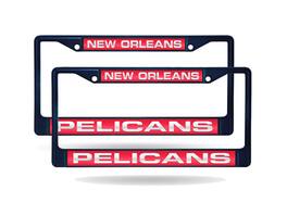 Rico Industries - New Orleans Pelicans NBA (Set of 2) Navy Painted Metal Laser Cut License Plate Frames - Multi