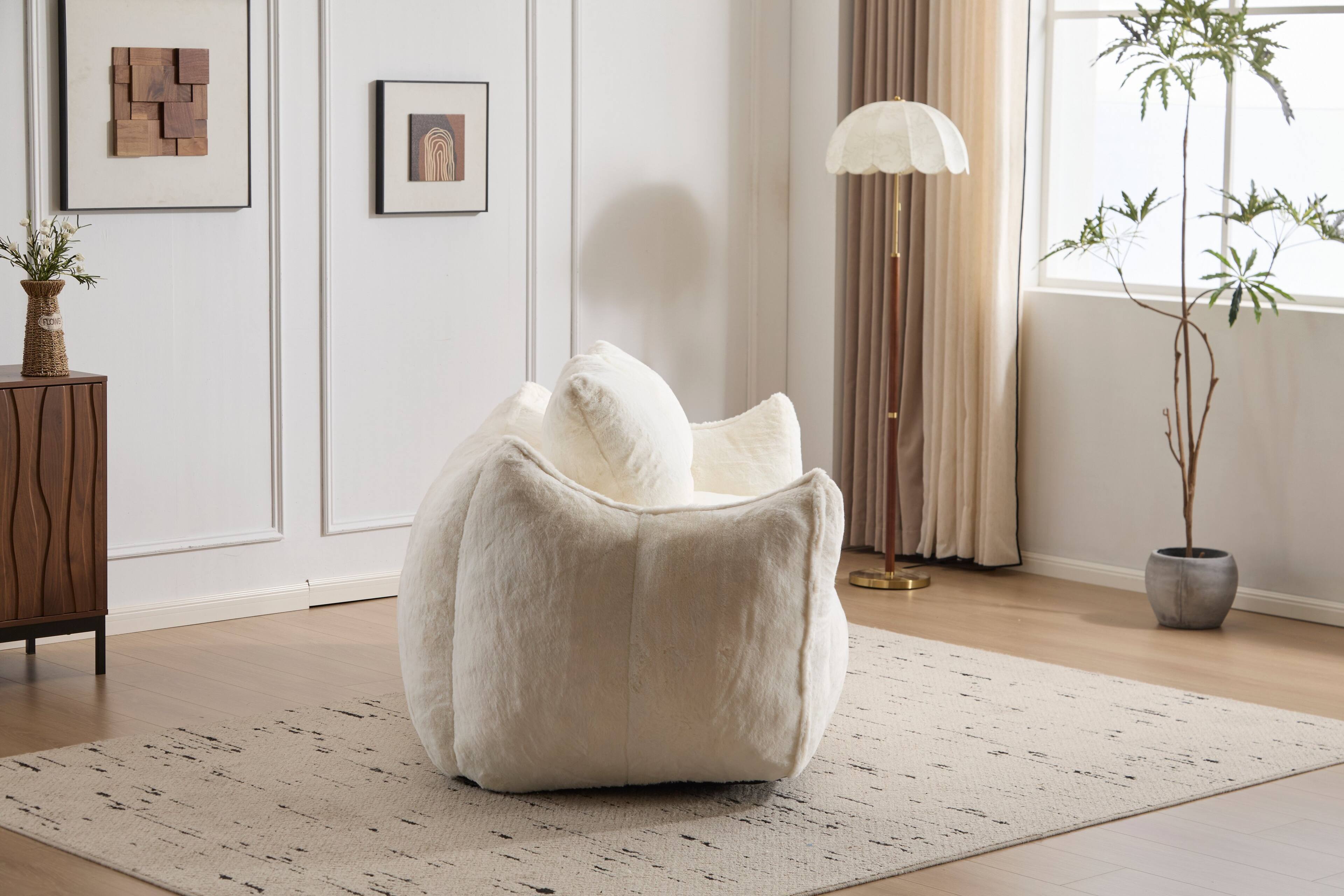 Alt View 8. LOVMOR - 75 Inch Faux Fur Bean Bag Chairs For Living Room Bedroom Reading Plush Cozy Soft Indoor Lounge Seating Comfort - White.