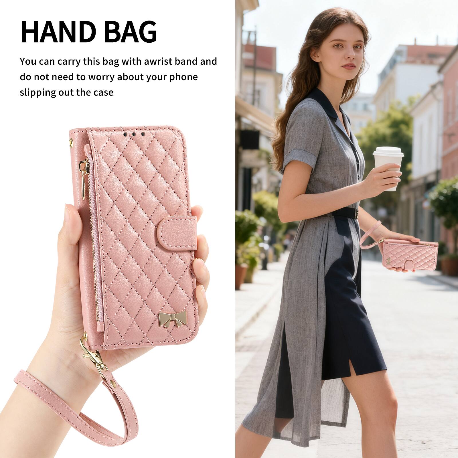 HAND BAG

You can carry this bag with a wrist band and do not need to worry about your phone slipping out the case.