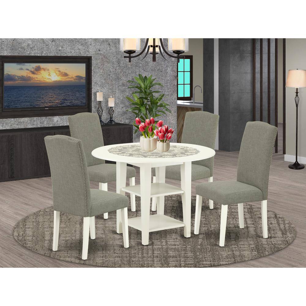Back. East West Furniture - Dining Room Set Linen White - Brown.