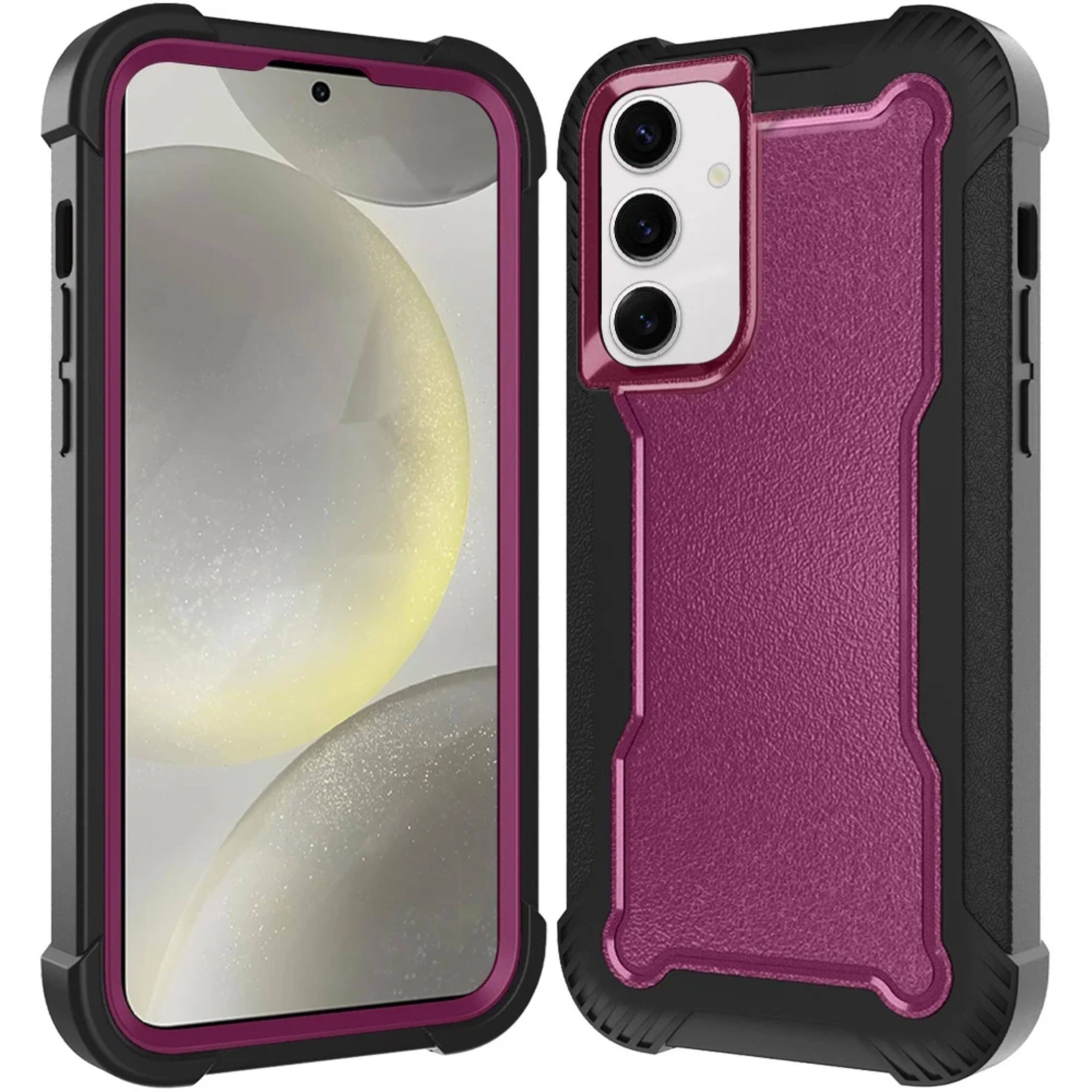Angle. Kitcheniva - Thick Layered Shock Absorbent Cover Plus Tempered Glass For Samsung S25 Plus/S24 Plus Burgundy - Burgundy.
