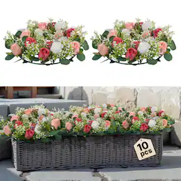 VEVOR - 10 PCS Artificial Rose Wreath, 14-Inch Diameter Faux Flower Wreath with Pink and White Roses - Pink,White,Green