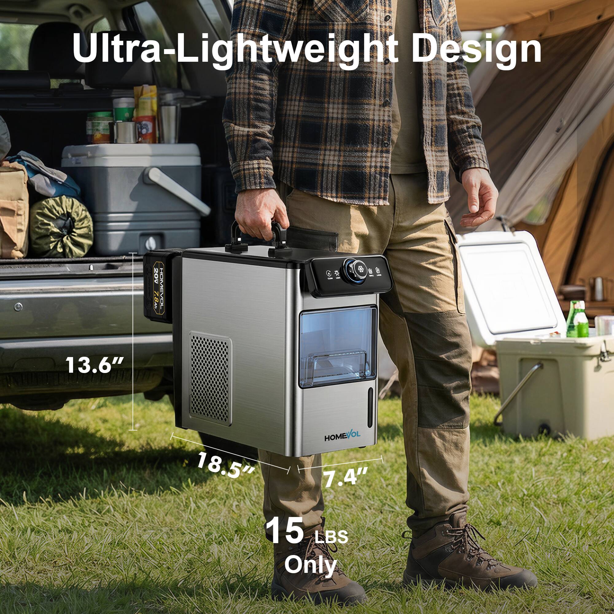 Ultra-Lightweight Design  
20V 78m OSOH  
13.6" x 18.5" x 7.4"  
15 LBS Only  
HOMEVOL
