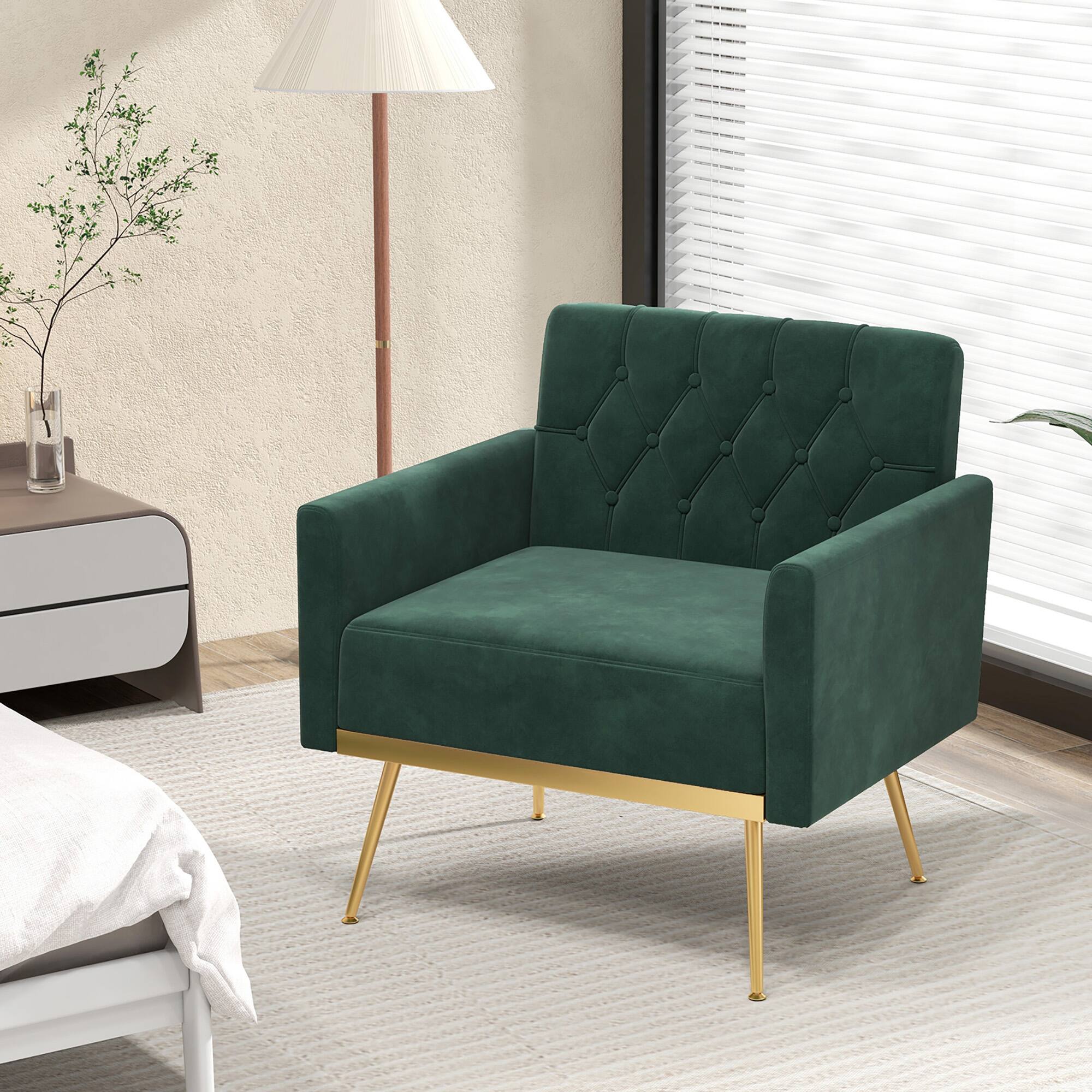 Alt View 4. Gymax - Gymax 2PCS Modern Velvet Accent Chair w/ Button Tufted Back Golden Metal Legs Dark Green - Dark Green.