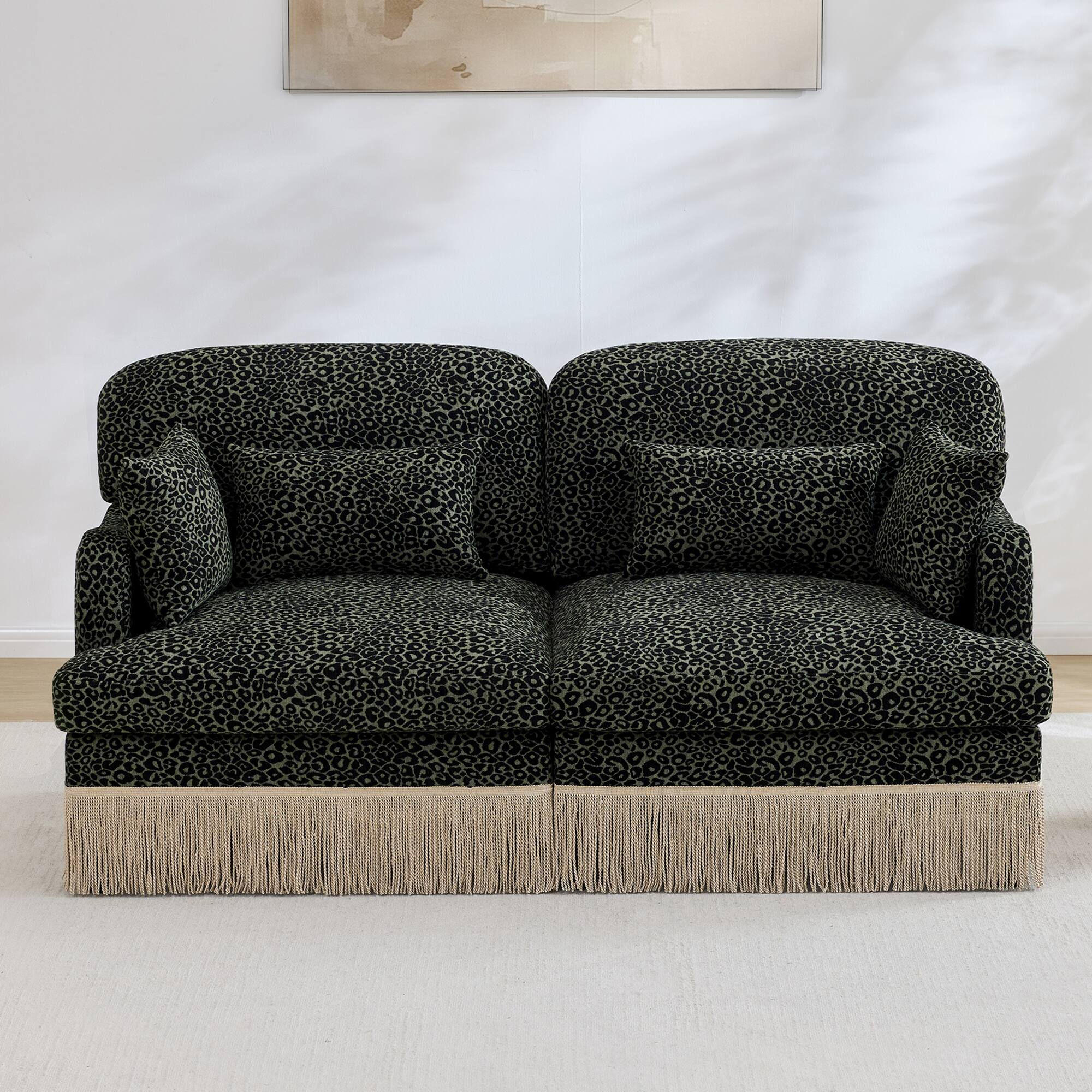Angle. Anysun - Modern Fashion Leopard Print Chenille Deep Seat Loveseat, Easy Assembly - Green.