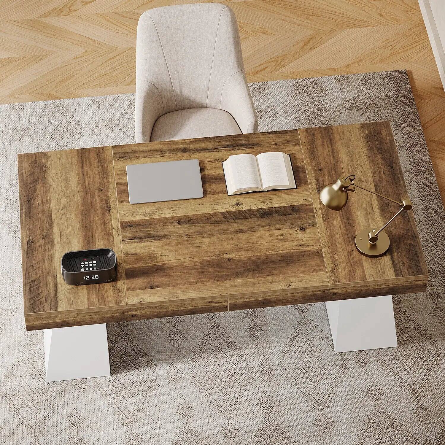 Angle. Tribesigns - Office Executive Desk, For Computer Work and Writing in Home Offices and Everyday Organization - Light Brown.