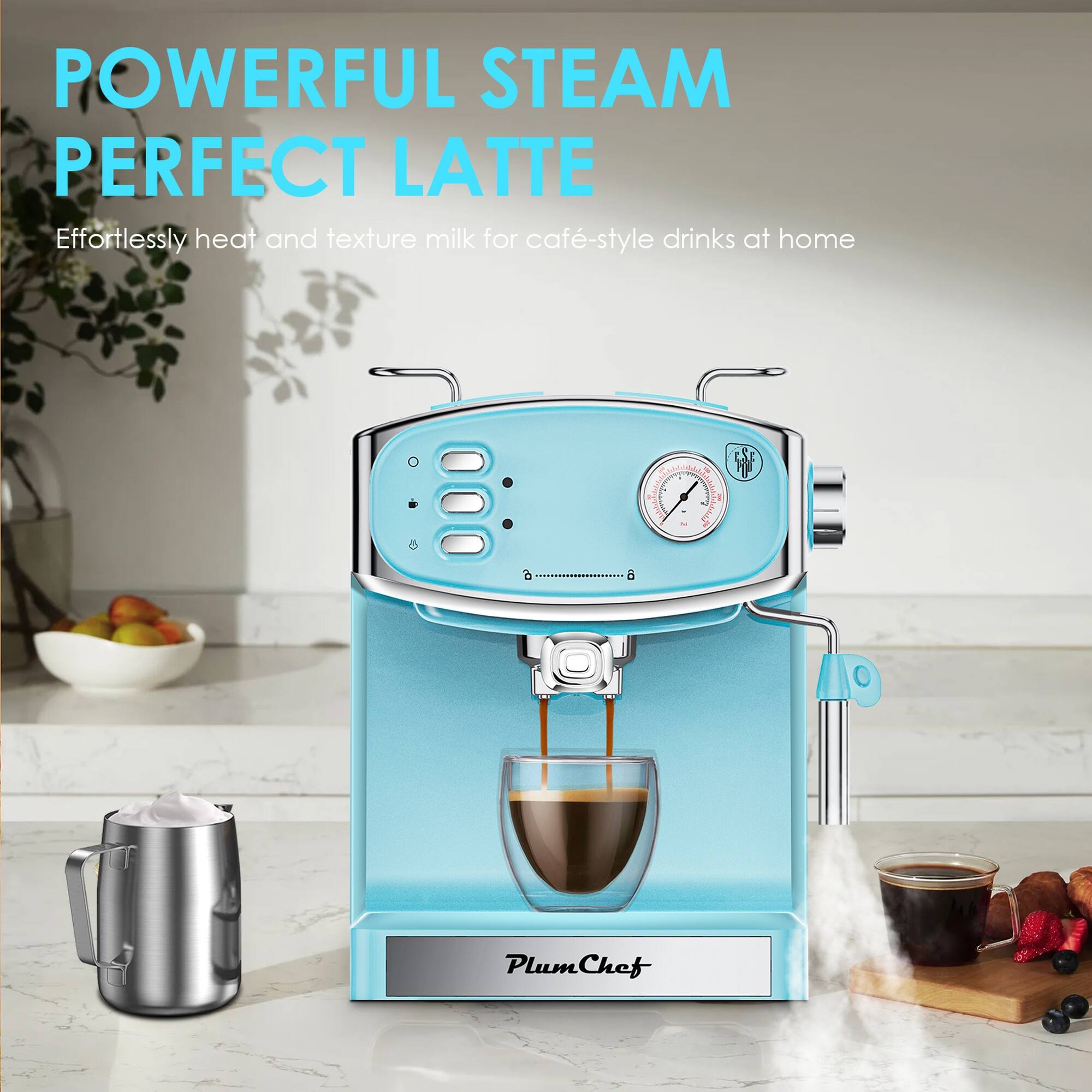 POWERFUL STEAM  
PERFECT LATTE  

Effortlessly heat and texture milk for café-style drinks at home  

PlumChef