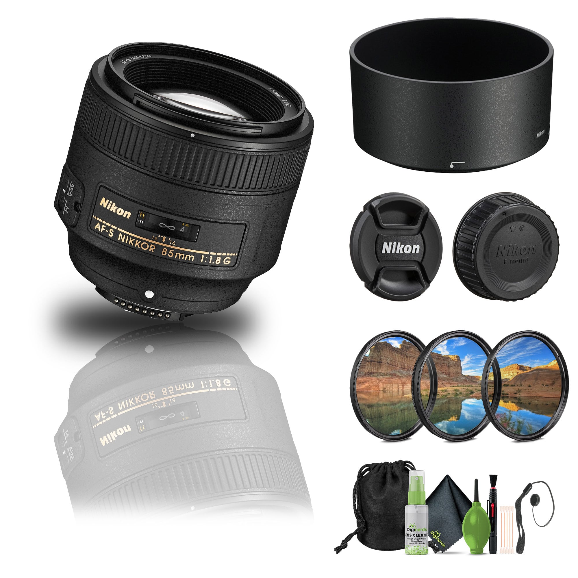 Nikon - AF-S NIKKOR 85mm f/1.8G Medium Telephoto Lens (2201) + Filter Kit - Bundle - Black