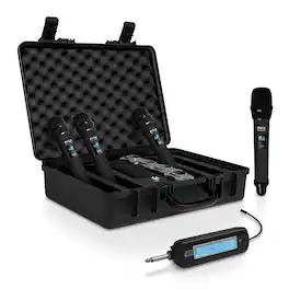 Pyle - UHF Wireless Microphone System – Portable, Quad Channel with (4) Handheld Mics (Black)