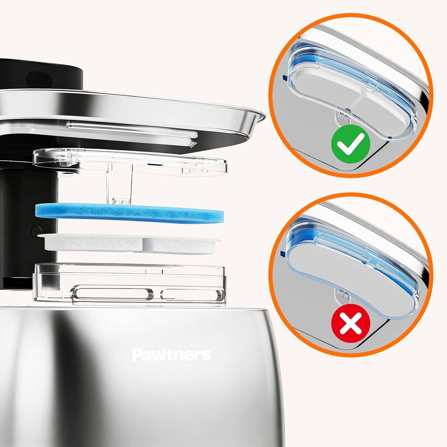 Left. Pawtners - 8 Pack Replacement Filters for Stainless Steel Pumpless Cat Fountain - White.