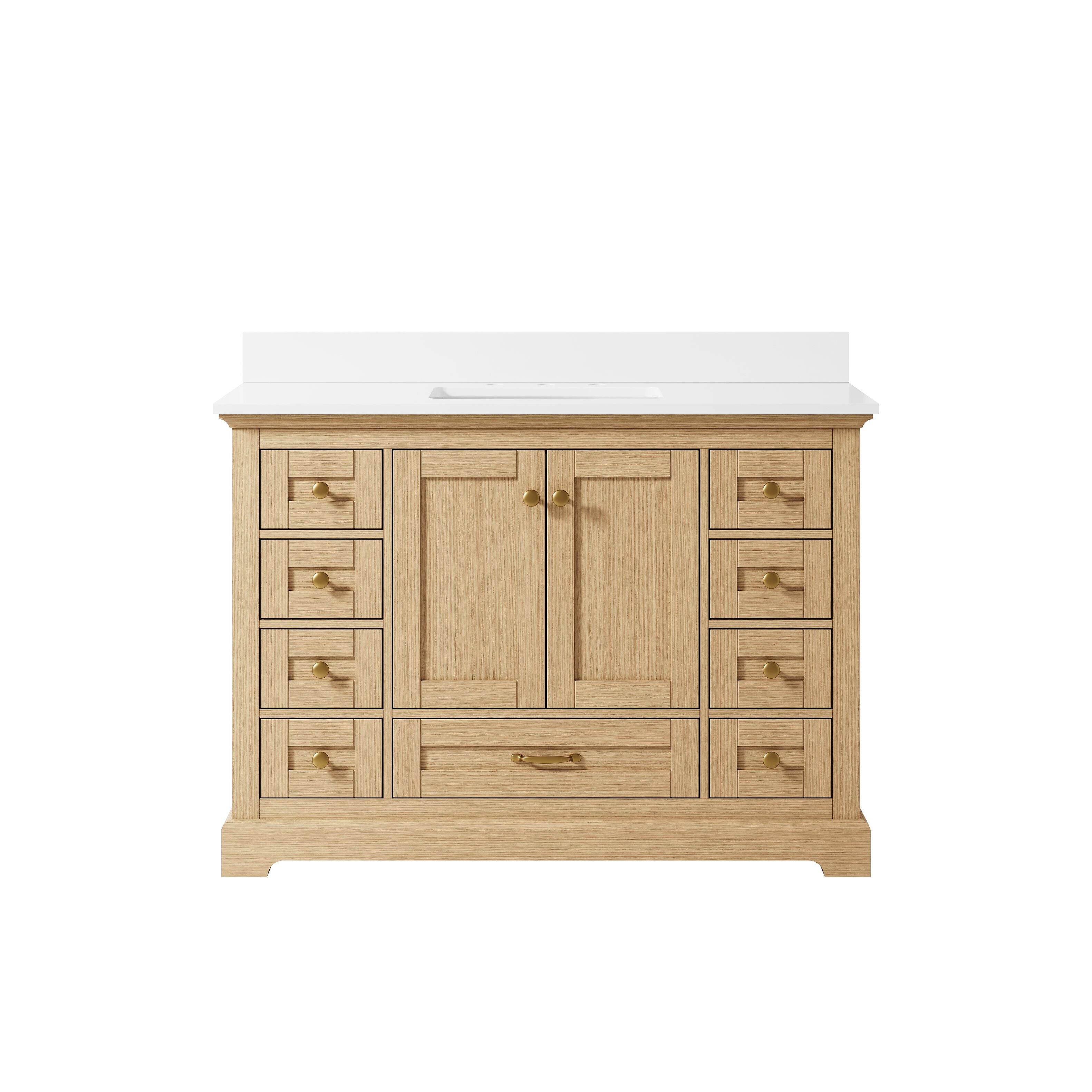 Alt View 7. WELLFOR - LVD 48 in. Solid Wood Single Sink Freestanding Bath Vanity with Culutered Marble Top, Assembled - OAK.