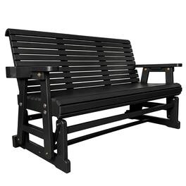 Fortune Candy - Wooden Patio Glider Bench w/Cupholders, Heavy Duty 800 Lbs for Porch Yard Garden (3-Seater) - Black