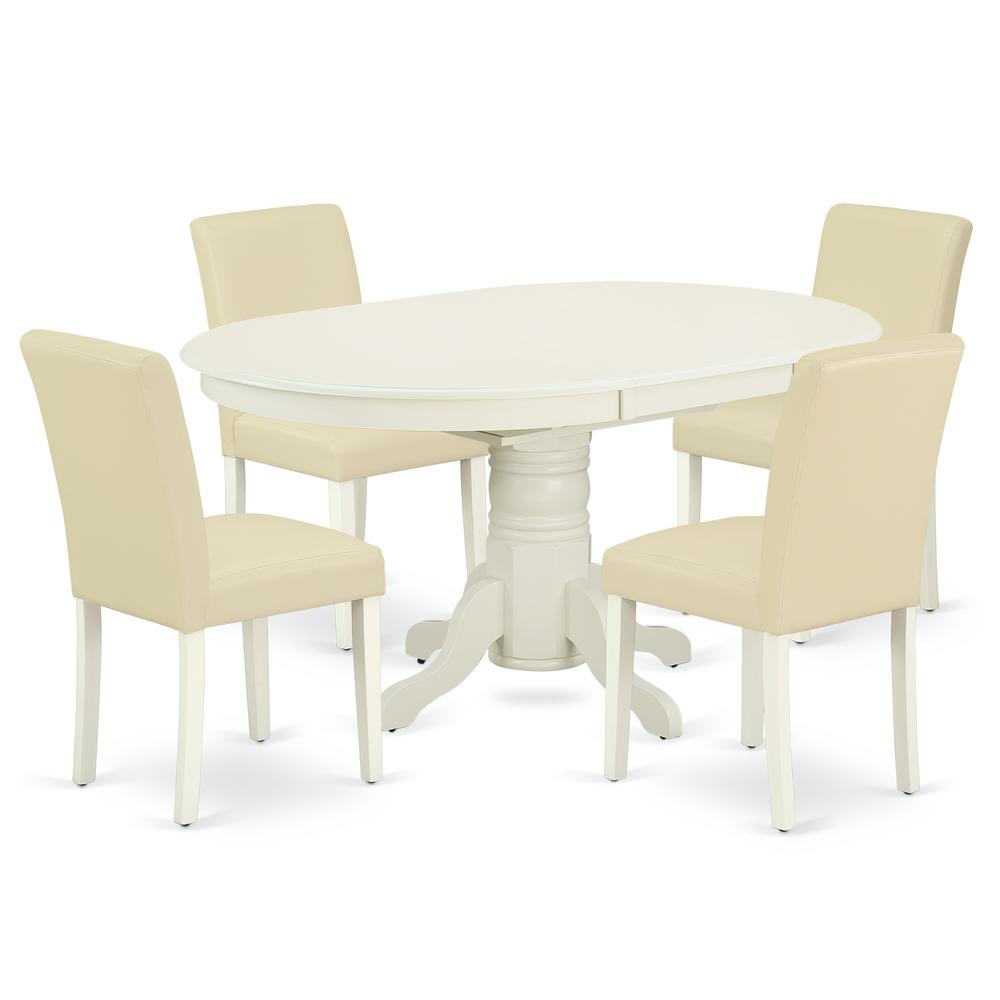 Back. East West Furniture - Dining Room Set Linen White - Brown.