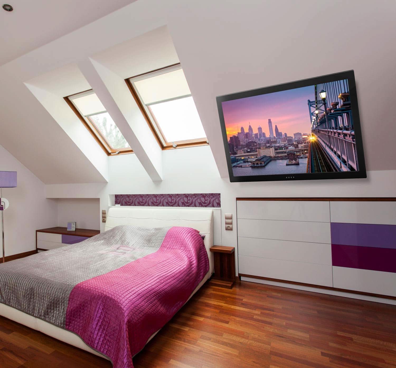 Back. Mount-It! - Motorized Ceiling TV Mount with Remote for 32” – 55” TVs, Retractable Tilt Lif, Black - Black.