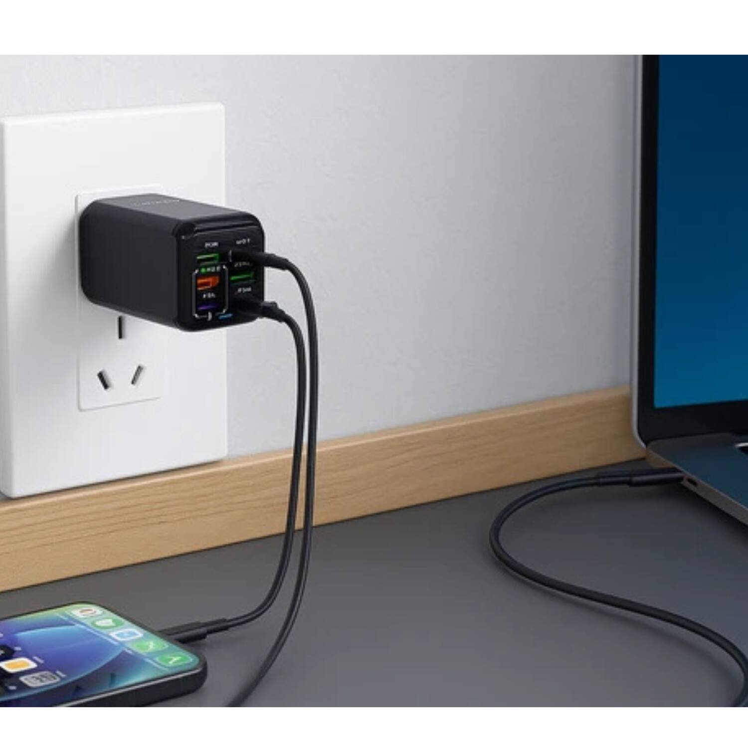 Left. Stock Preferred - 6-Port 150W Universal USB Charging Station - Black.