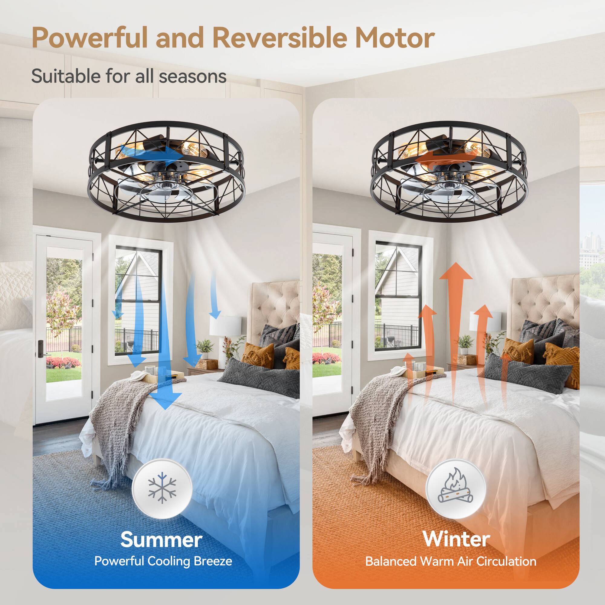 Powerful and Reversible Motor, Suitable for all seasons, Summer, Powerful Cooling Breeze, Winter, Balanced Warm Air Circulation