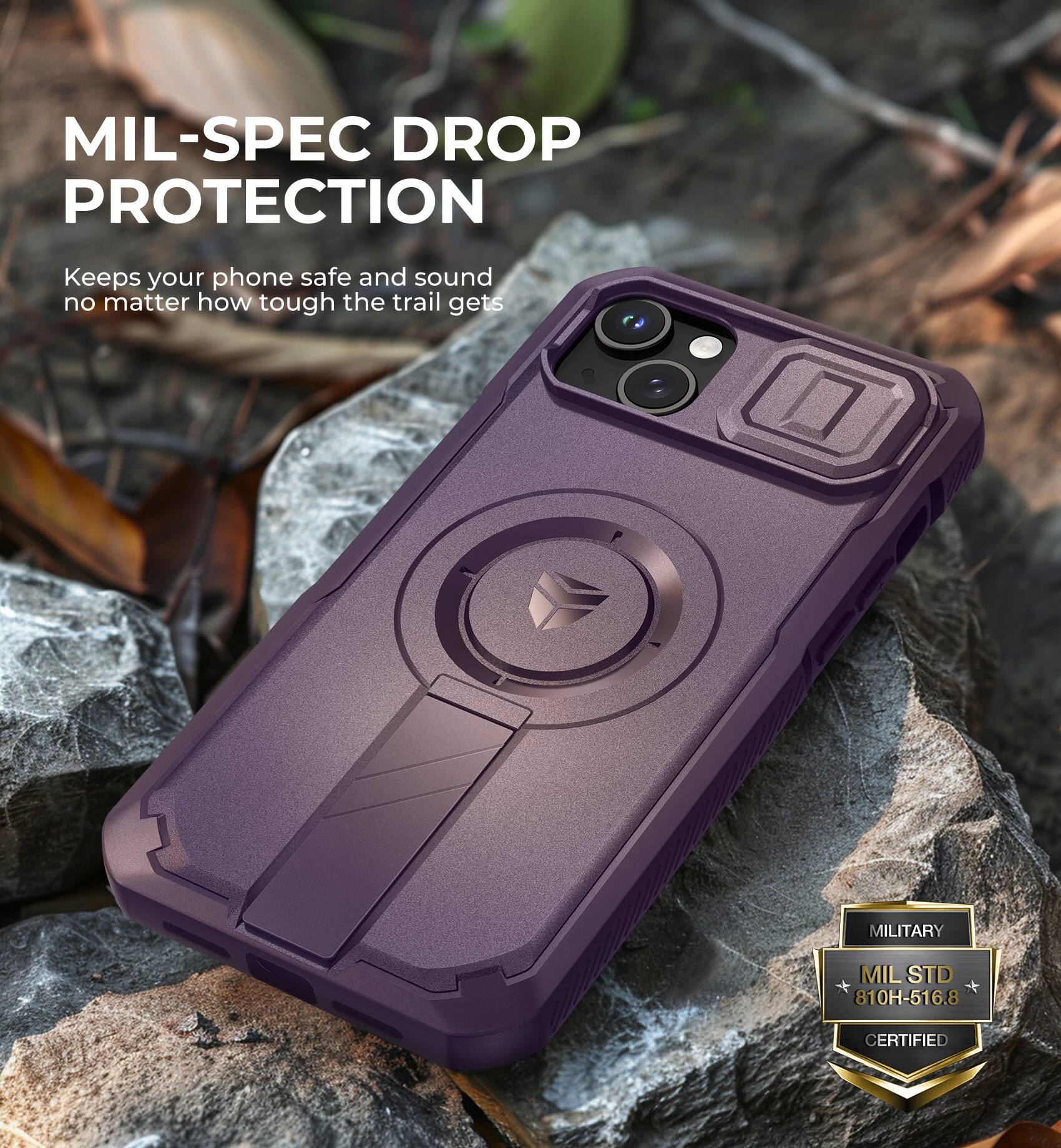 MIL-SPEC DROP PROTECTION
Keeps your phone safe and sound no matter how tough the trail gets
MILITARY MIL STD 810H-516.8 CERTIFIED