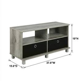 FurniFact - Gray/Black entertainment center with bin drawers and modern design - French Oak Grey/Black