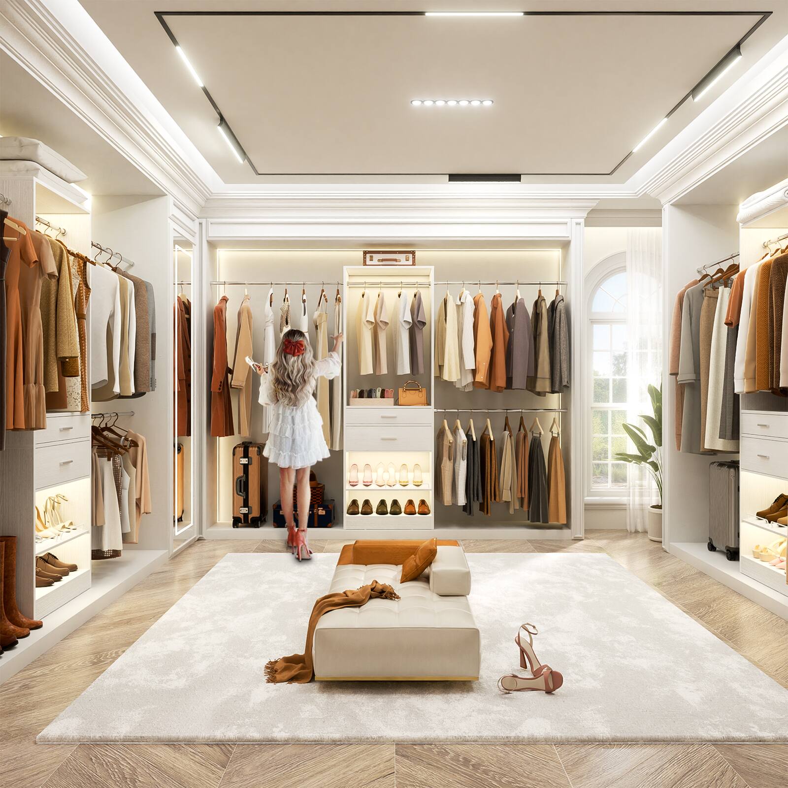 Alt View 1. Aheaplus - 8FT Closet Organizer with 4 Hanging Rods & Shelves, Walk-in Wardrobe System with Shoe Racks for Closet/Bedroom - White.