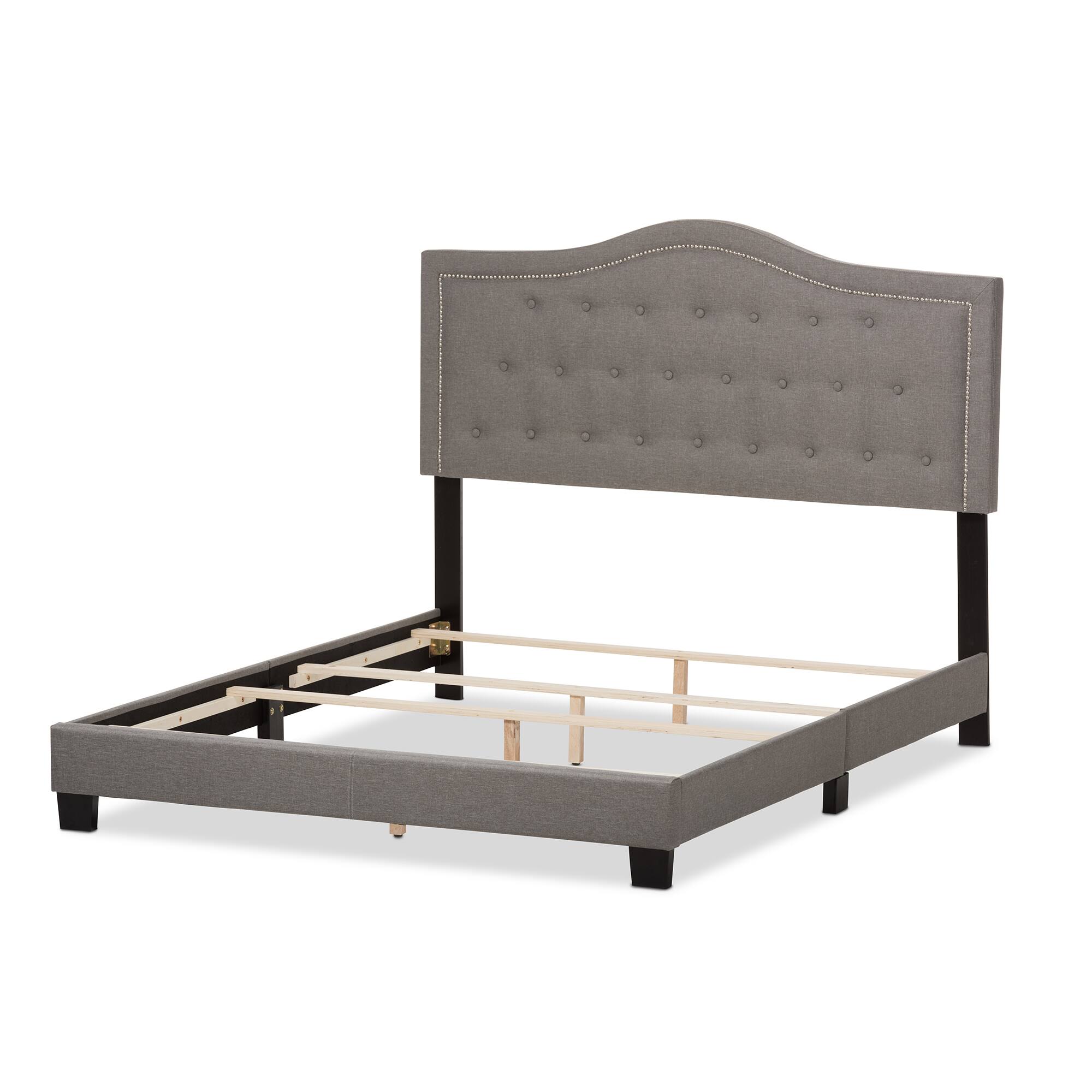 Left. Baxton Studio - Emerson Modern and Contemporary Fabric Upholstered Bed - Light Grey.