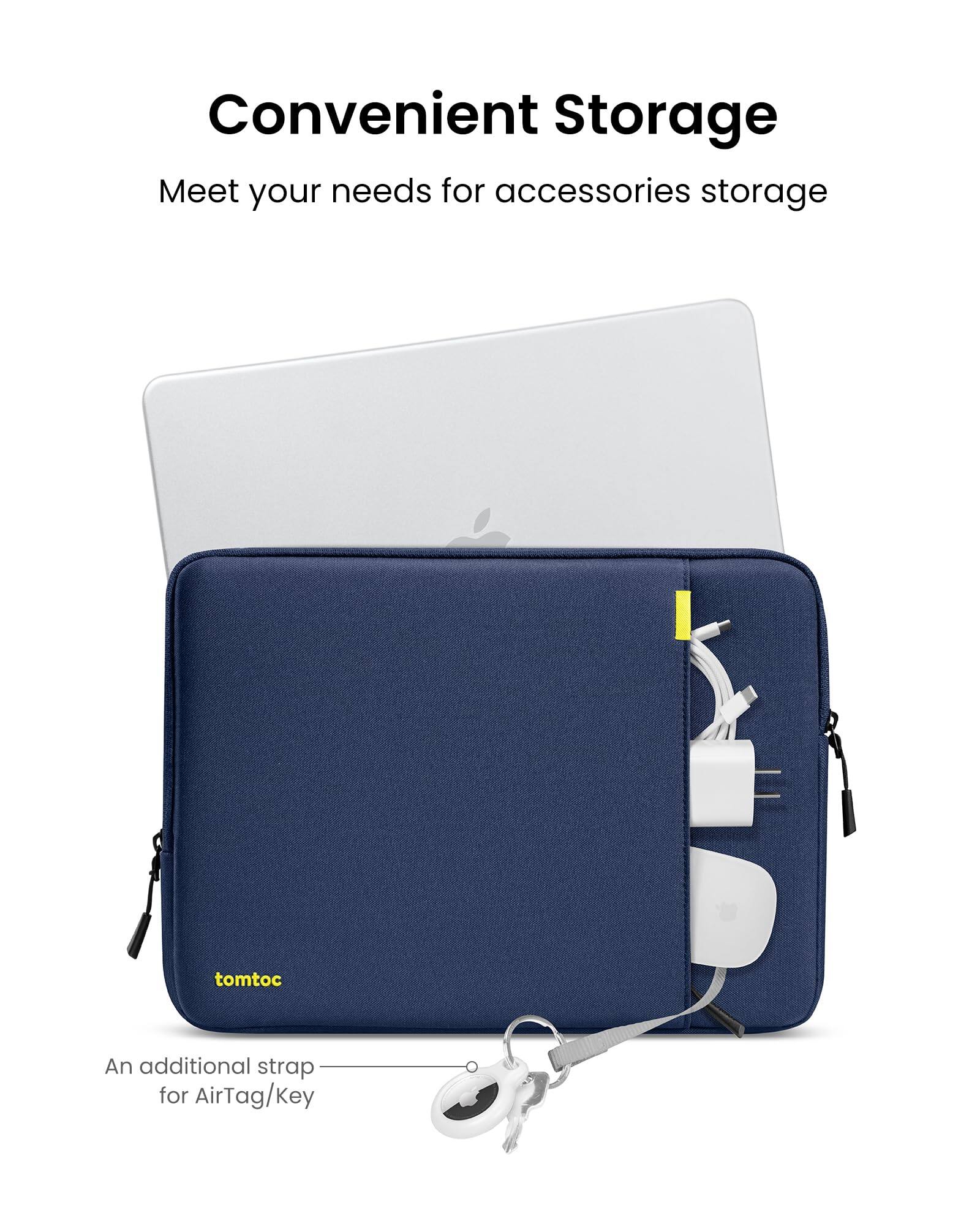 Convenient Storage  
Meet your needs for accessories storage  

tomtoc  

An additional strap for AirTag/Key