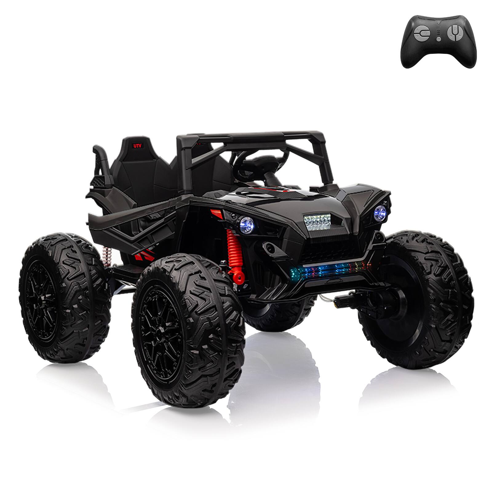 GARVEE - 24V 2-Seater Kids Electric UTV Truck, 400W Dual Motors, 10AH Battery, Remote, Suspension, Music & Lights - Black
