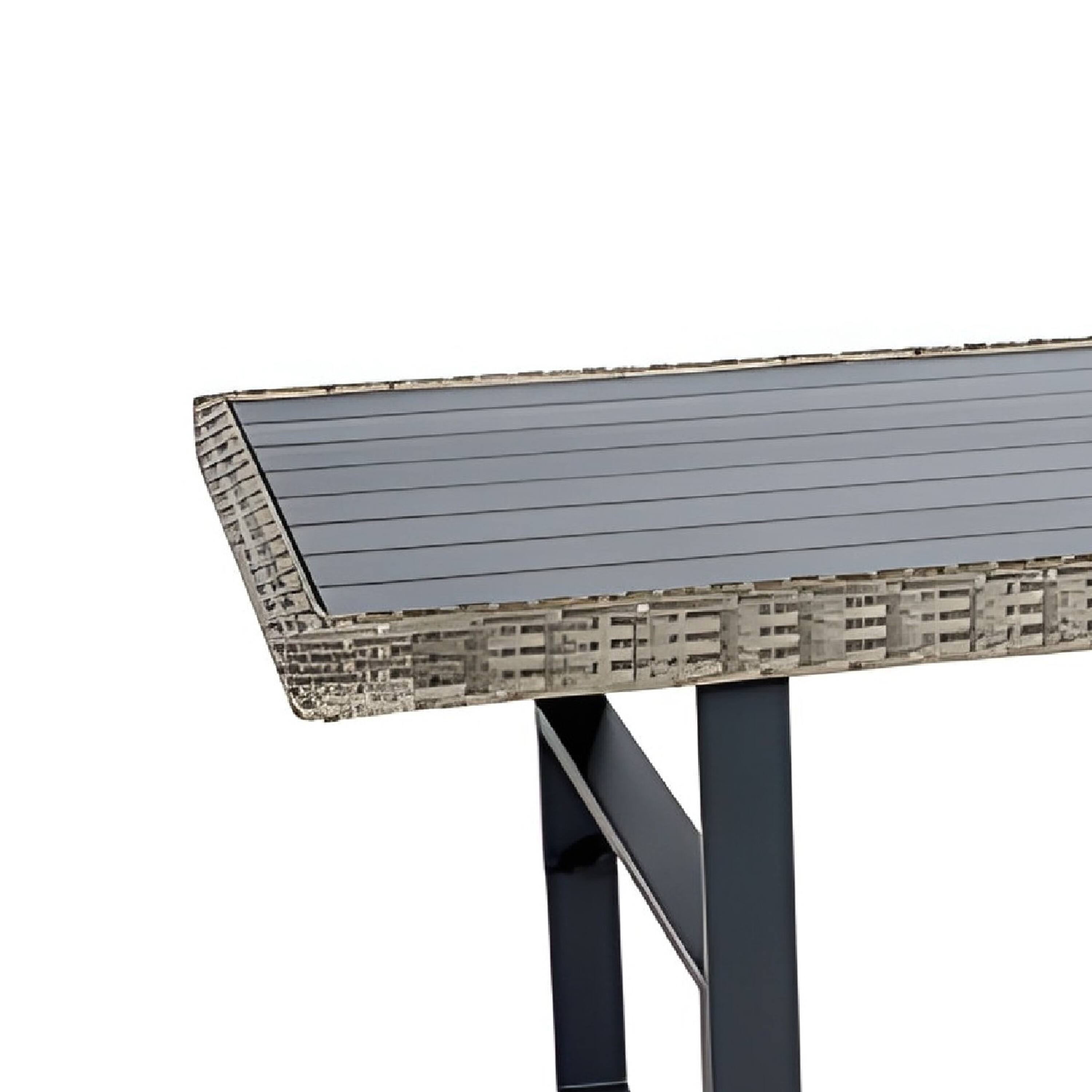 Alt View 2. Manhattan Lane - Foca 63 Inch Outdoor Rectangular Dining Table, Adjustable Height, Wicker - Gray, Brown.