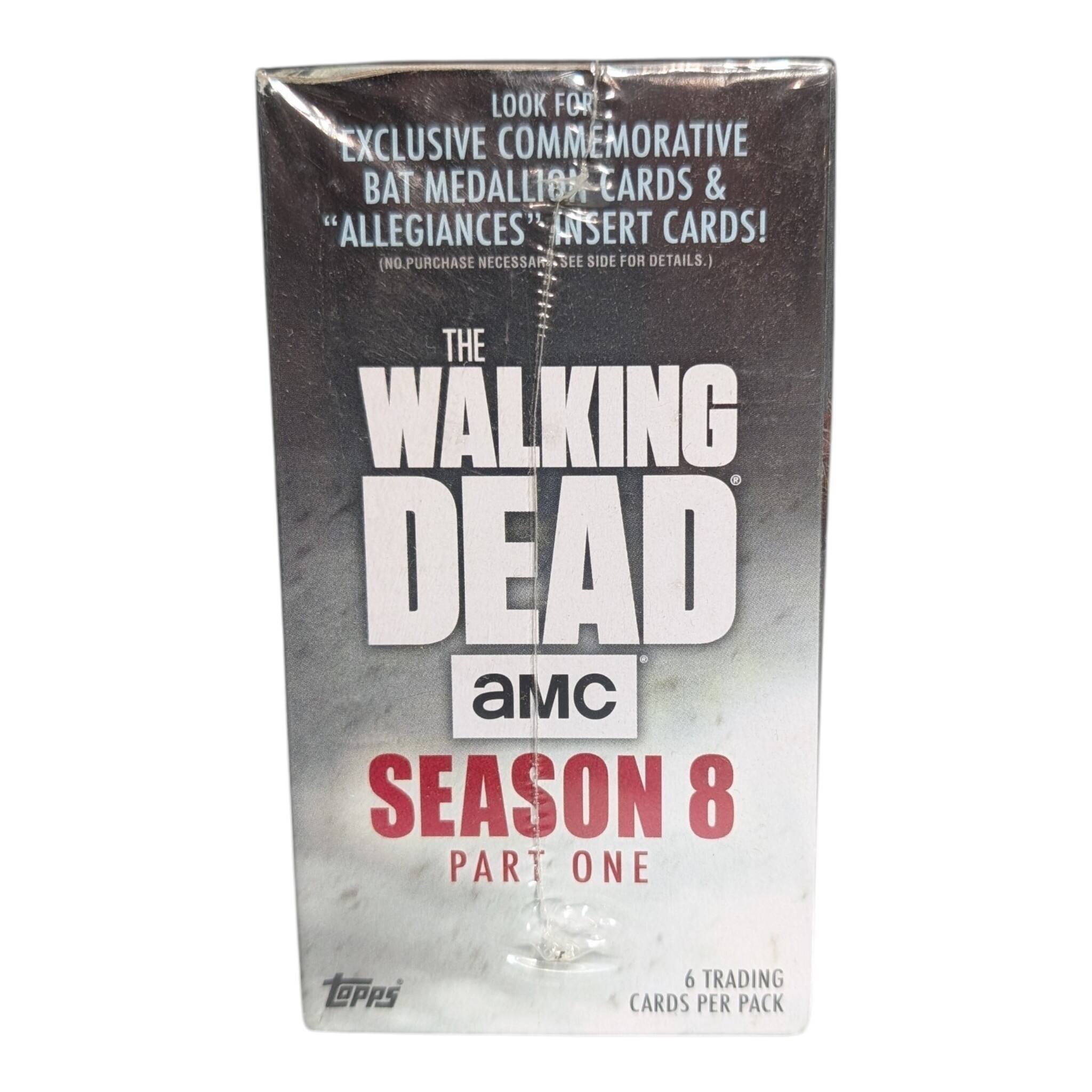Look for exclusive commemorative bat medallion cards & "Alliances" insert cards! (No purchase necessary, see side for details.) The Walking Dead AMC Season 8 Part One. Tapp's 6 trading cards per pack