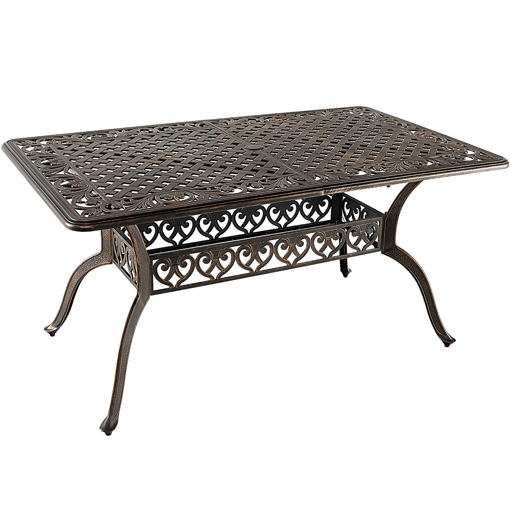 Alt View 8. Gymax - Gymax 59'' Patio Rectangle Dining Table Outdoor Cast Aluminum Table w/ Umbrella Hole - Bronze.