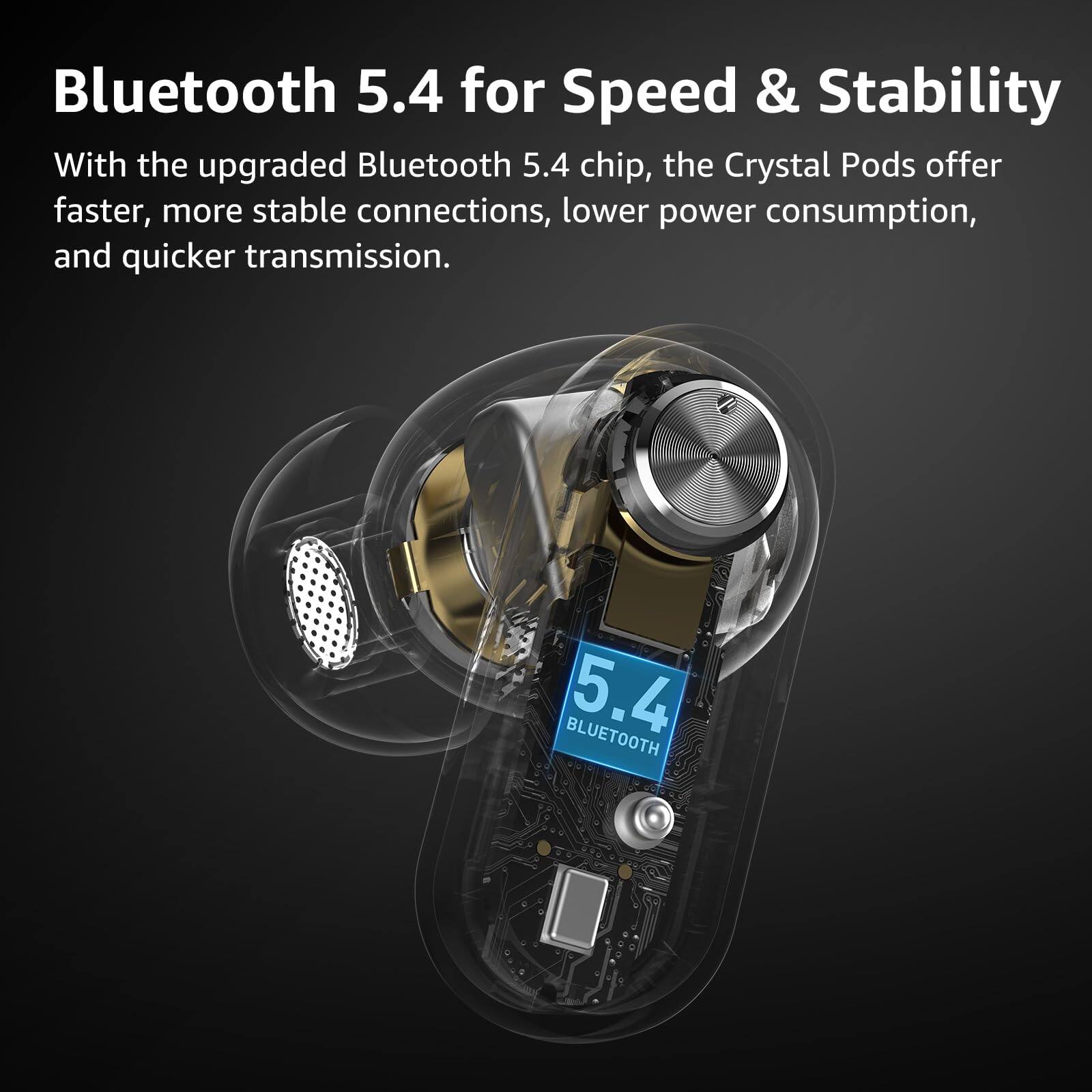 Bluetooth 5.4 for Speed & Stability

With the upgraded Bluetooth 5.4 chip, the Crystal Pods offer faster, more stable connections, lower power consumption, and quicker transmission.

BLUETOOTH 5.4