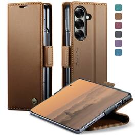 Dteck - Wallet Case for Samsung Galaxy Z Fold8 Ultra Premium Leather RFID Card Slots Kickstand Shockproof Magnetic Clasp Cover - Brown