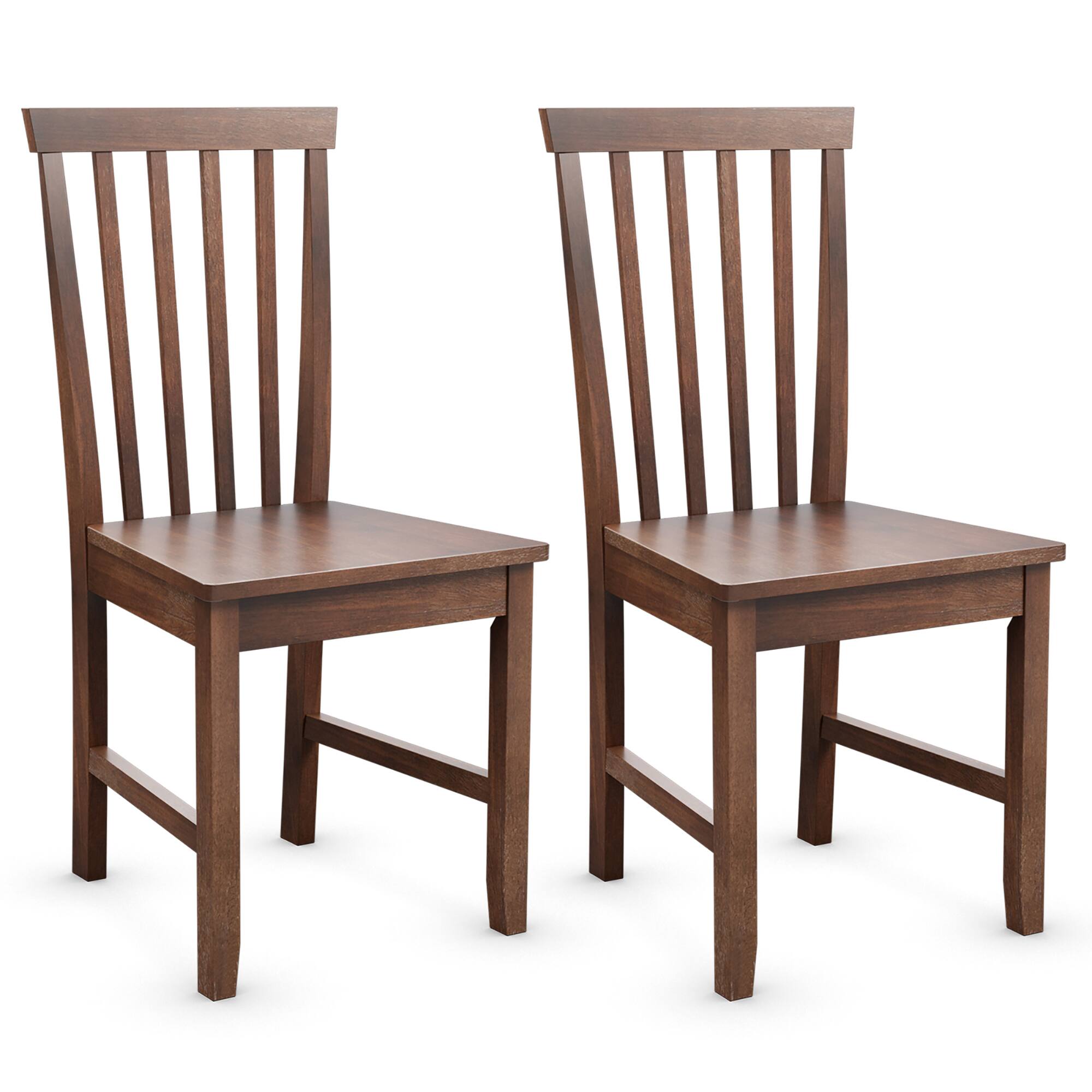 Costway - Set of 2 Dining Chair Kitchen Spindle Back Side Chair with Solid Wooden Legs - Walnut