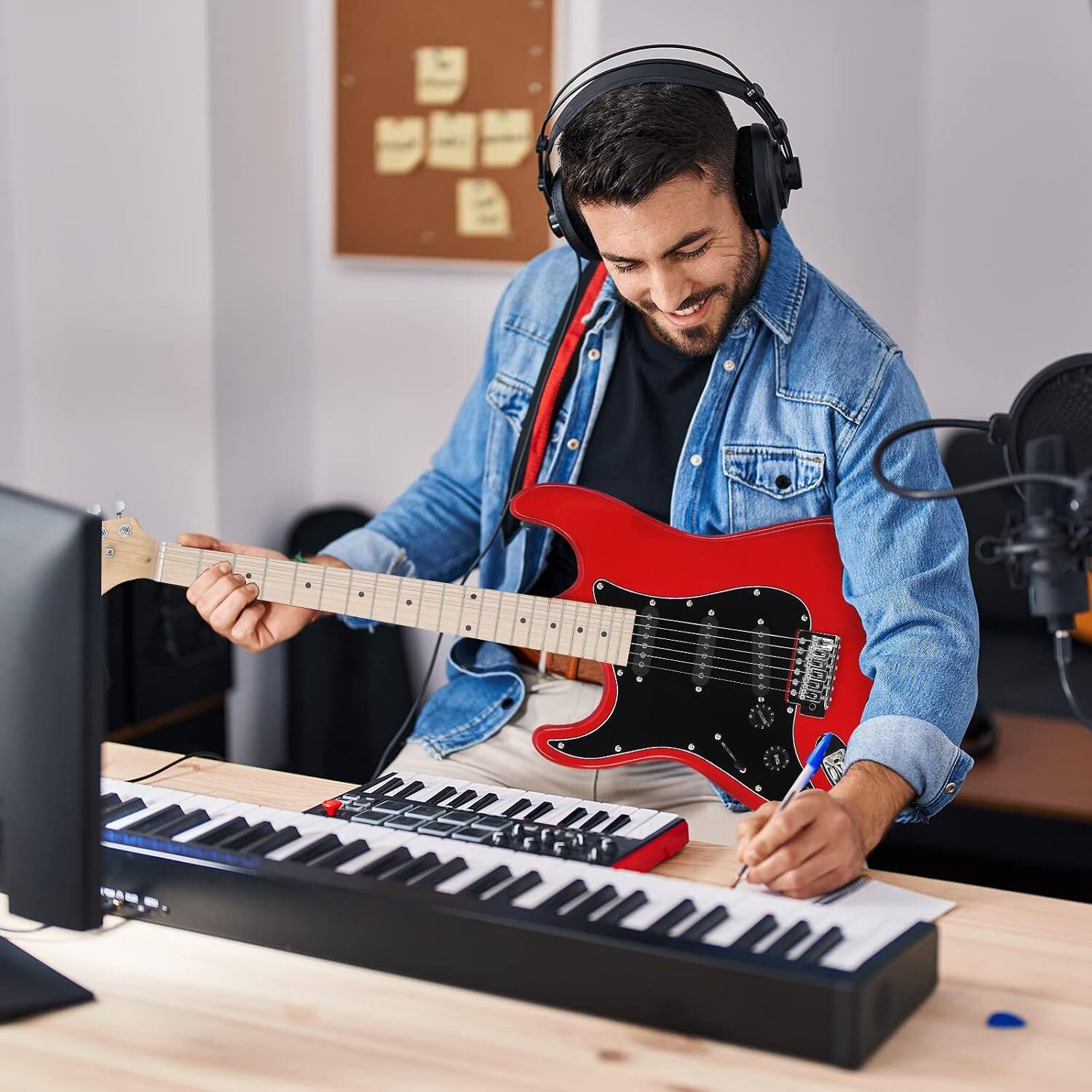 Back. Winado - Full Size Electric Guitar for Music Lover Beginner with 20W Amp and Accessories Pack Guitar Bag (RED, Left Handed 39").