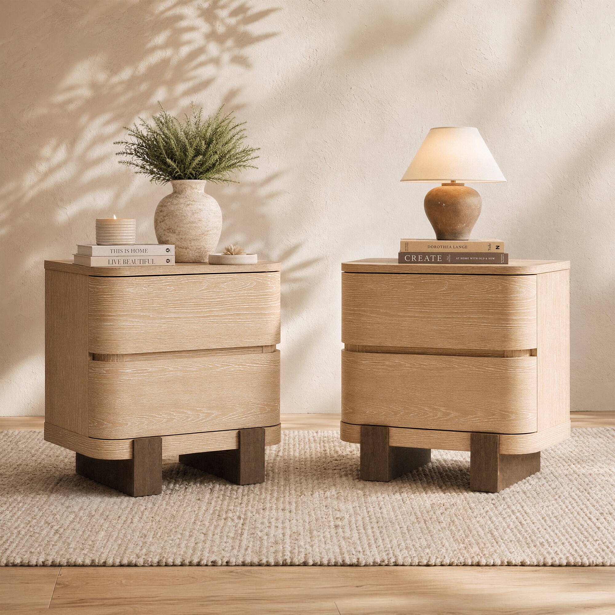 beige nightstand and dresser ModernMate 4 Piece Modern Bedroom Set, Queen Upholstered Platform Bed, 6 Drawers 2 Nightstands and Natural Wood BBYEXE260729000028 The bedroom set combines