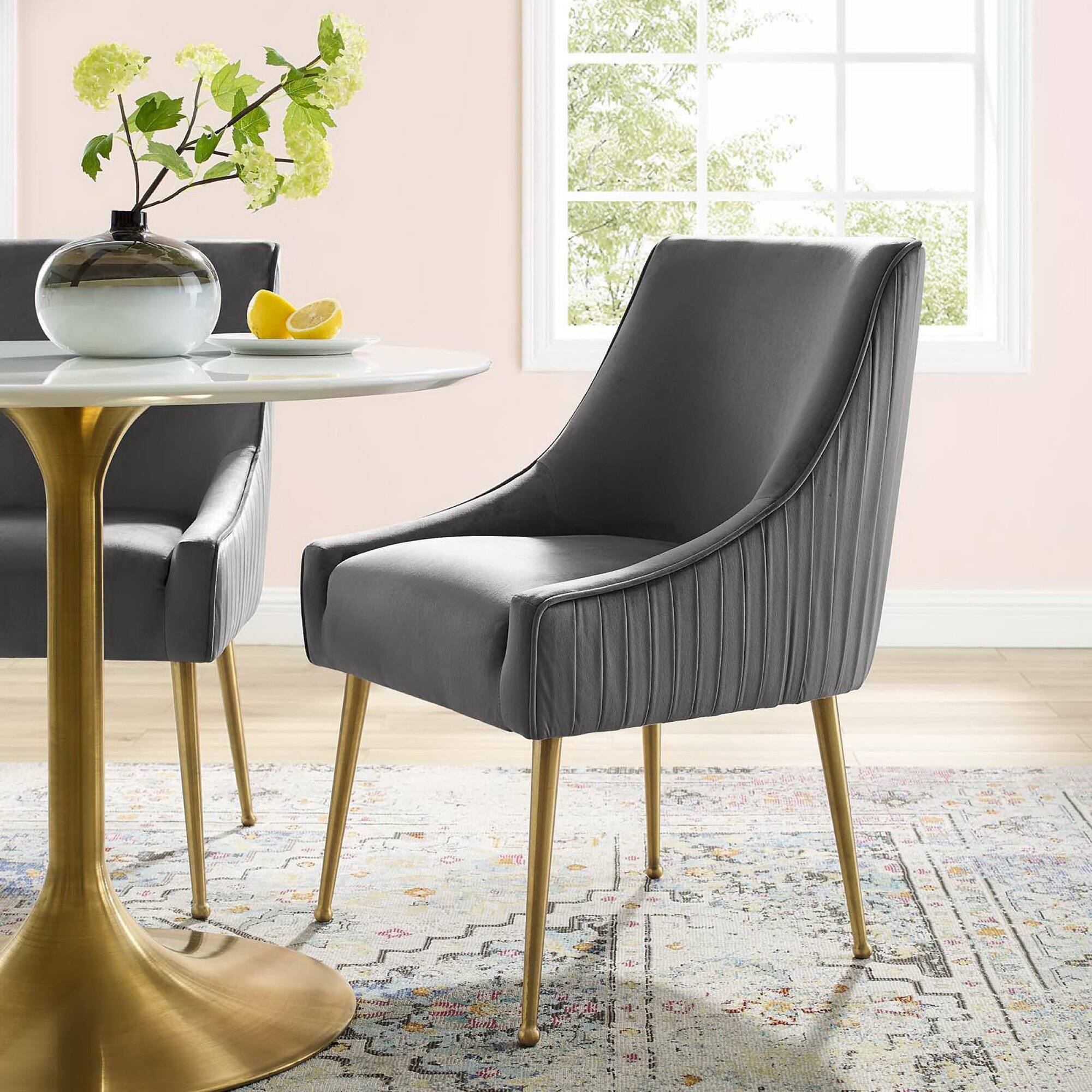 Alt View 1. Modway - Discern Pleated Back Upholstered Performance Velvet Dining Chair by Modway - Gray.
