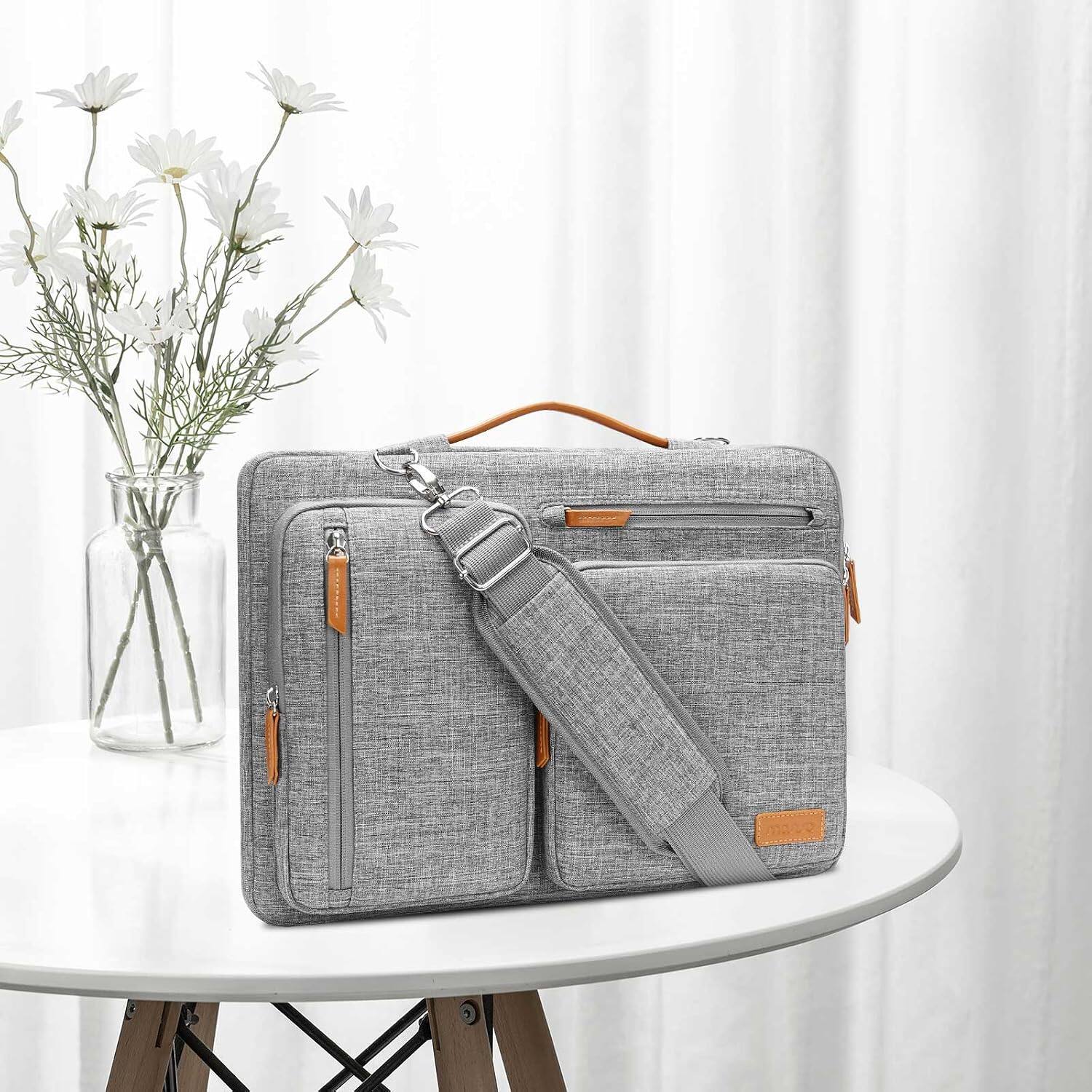 Left. mosiso - 360 Protective Laptop Shoulder Bag 15-15.6 inch Computer Messenger Bag for MacBook Pro 16 inch HP Dell Lenovo Asus - Gray.