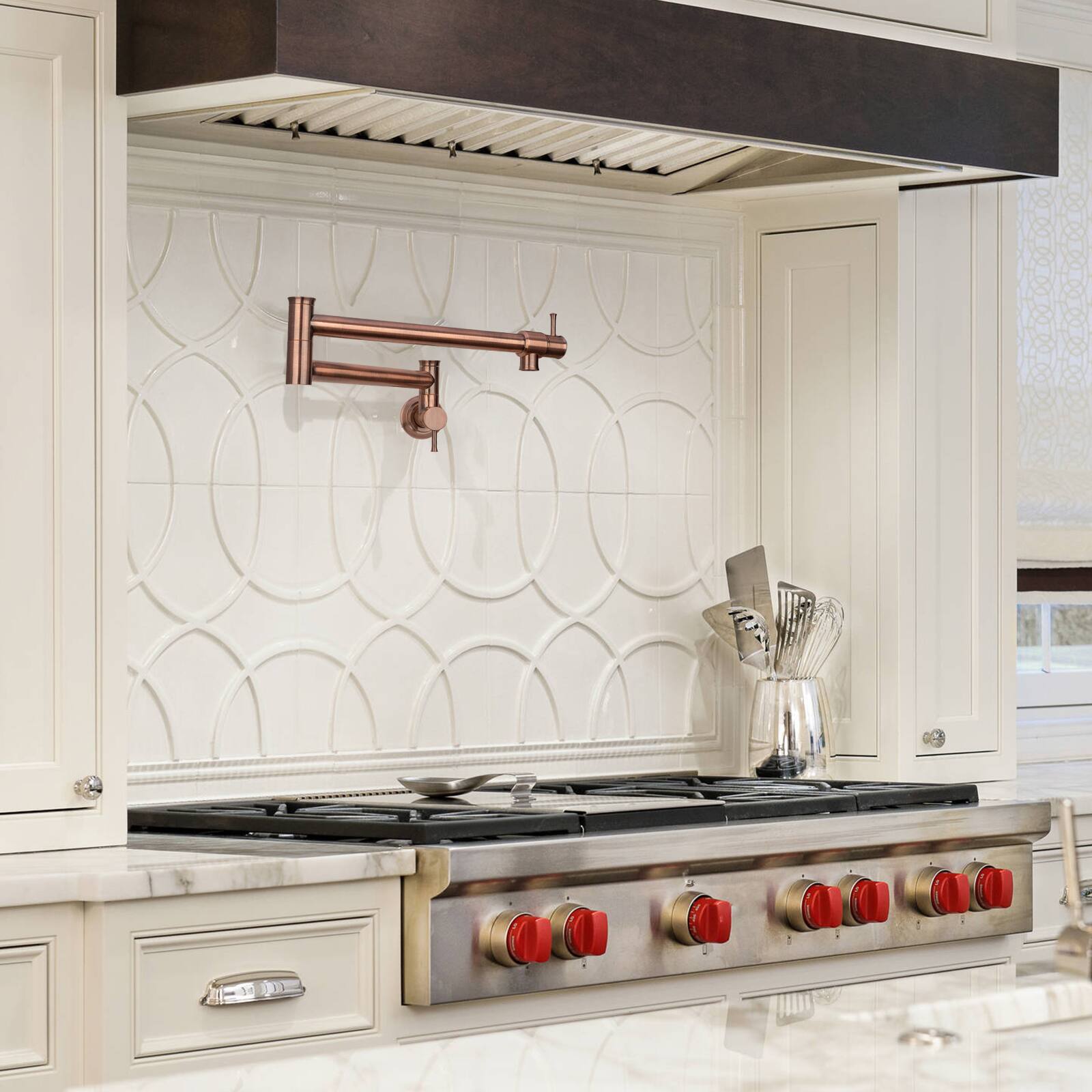 Alt View 6. Akicon - Akicon Solid Brass Wall-Mounted Pot Filler Kitchen Faucet with Double Joint Swing Arms for Stovetop in Antique Copper - Antique Copper.