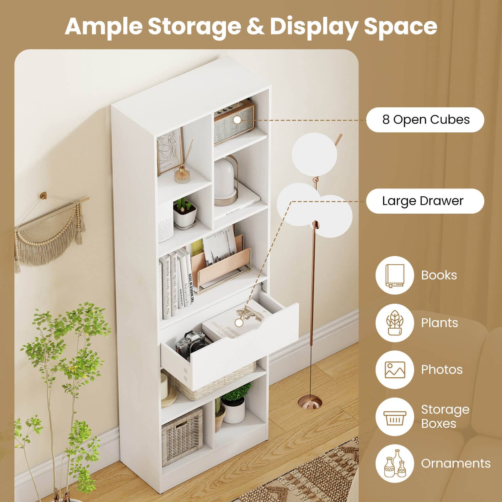 Ample Storage & Display Space

- 8 Open Cubes
- Large Drawer

Books
Plants
Photos
Storage Boxes
Ornaments
